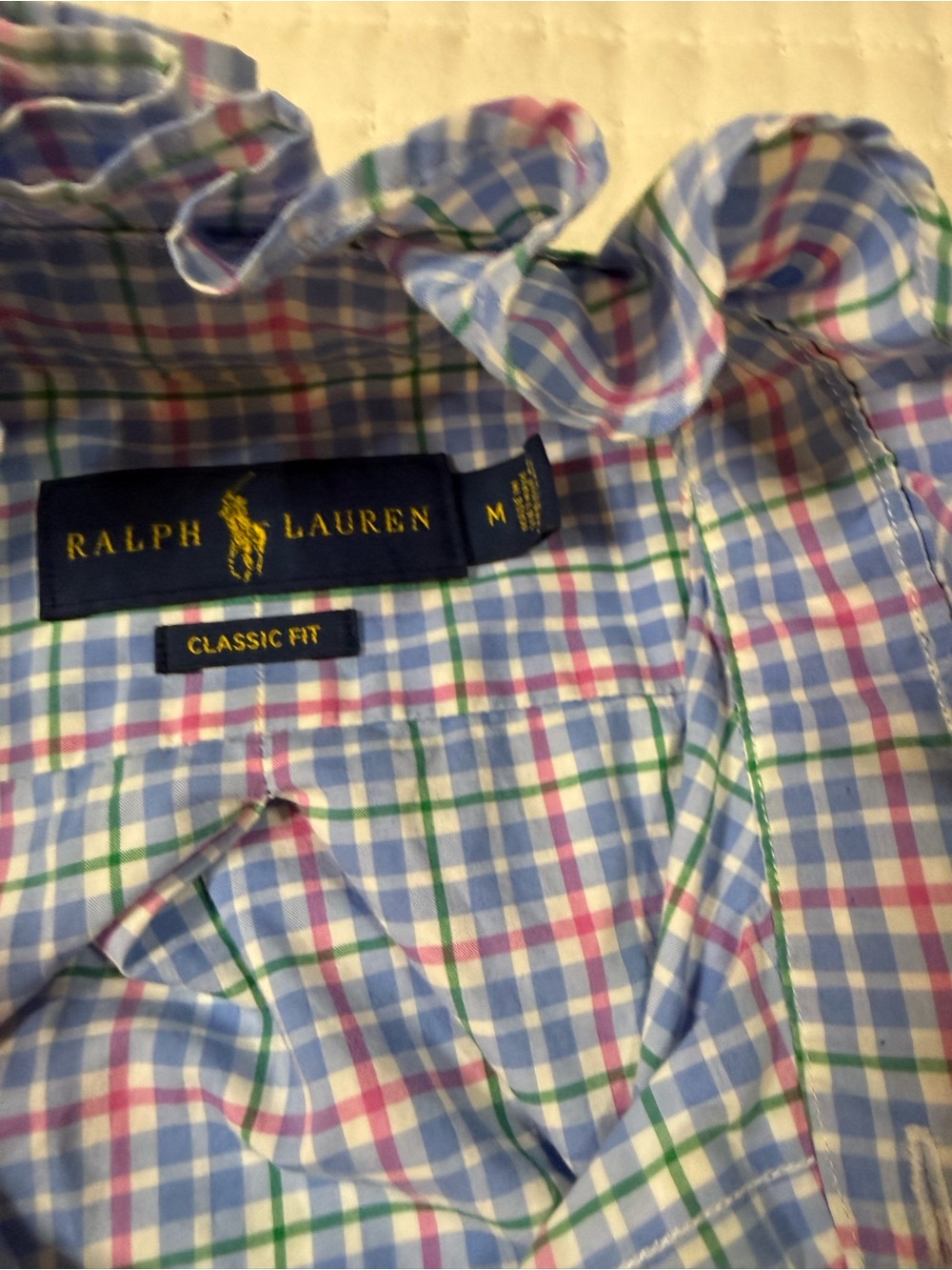 Upcycled Mens Ralph Lauren Pink, Blue & Green Plaid Button-Down Shirt - Picture 5 of 8